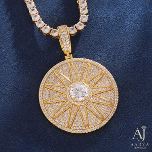Collier pendentif Hiphop en moissanite ronde, plaqué argent/or/or rose, avec breloque soleil, bijoux pour femme, cadeau de fête - Product Image 4