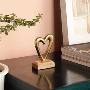 Golden Heart Sculpture Wooden Base Modern Decor Artistic Tabletop Ornament Valentine's Day Gift Living Room Decoration - Product Image 1