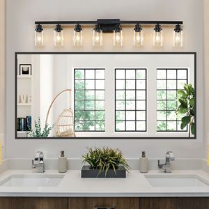 51\" Modern Iron Metal Bathroom <b>Vanity</b> <b>Light</b> Black 8 <b>Light</b> Wall Fixture with Clear Glass Shades for <b>Mirror</b> Bathroom - Product Image 3