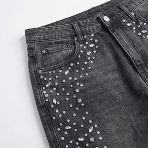 Jeans Personalizados para Mujer con Pedrería y Lavado Ácido |   Pantalones Vaqueros de Cintura Alta y Pierna Recta |   Fabricante OEM de Marca Privada - Product Image 3