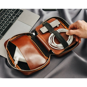 Leather <b>Tech</b> Organizer Case with Zipper Closure 7 Inch Classic Storage <b>Bag</b> for Electronics and Documents - Product Image 6