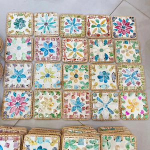 Natural Vietnam mother of pearl <b>rattan</b> coaster cup <b>placemat</b> for outdoor patio dining and tropical theme garden parties - Product Image 4