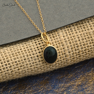 Pendentif solitaire en opale noire de qualité supérieure 8x6mm, fait main en argent 925 avec finition plaquée or jaune, fournisseur en gros de pendentifs - Product Image 1