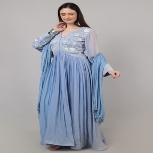 Royal Designer Wear Women’s designer Long Dress Sky bulk colour With <b>Beads</b> Sequence & <b>Thread</b> work Wear For Functions - Product Image 4