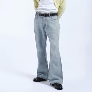 Men's <b>Light</b> Wash Denim Flare Jeans High Waist Loose Fit Casual Style Cotton Fabric Woven Midweight Direct Factory Supplier - Product Image 4