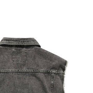 Gilet en jean noir pour homme, col rabattu, bords effilochés, coupe décontractée, veste sans manches légère pour l'automne - Product Image 5