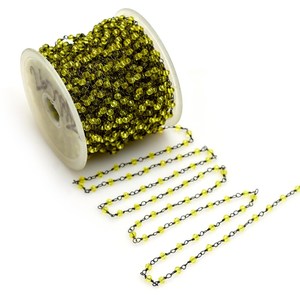 Chaîne de perles Lemon Hydro Rosary, perles rondes facettées de 3 mm, chaîne en fil métallique couleur bronze pour la fabrication de bijoux - Product Image 2