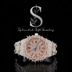 Reloj de Lujo con Cristales de Moissanita Cuadrados VVS, Estilo Hip-Hop, 100% Probado con Diamantes, con Cadena Cubana - Product Image 1