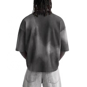 Camiseta de punto de algodón oversize con efecto tie-dye y manga corta para hombre, estilo vintage, con estampado liso, top informal de streetwear, camisetas casuales para hombre - Product Image 1
