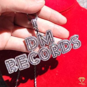 Moissanite Diamond " DM Records " Pendant <b>Chain</b> Custom <b>Name</b> Necklace Luxury Hip Hop Jewelry - Product Image 1
