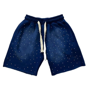 Pantalones Cortos de Verano Personalizados de Algodón Terry Grueso con Bolsillos, por Encima de la Rodilla, con Pedrería en Toda la Superficie y Cordón Ajustable, Unisex - Product Image 3