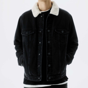 Men's <b>Denim</b> <b>Jacket</b> Regular Fit Button Fly Solid Color Casual Autumn Nylon/Cotton Acid Wash Color Fade Proof Patch Decoration - Product Image 1