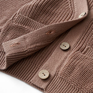 Cárdigan de punto premium para bebé con cuello en V, manga larga, 100% algodón, informal, de otoño, de una sola capa, con bolsillos y botones frontales, de fábrica. - Product Image 5