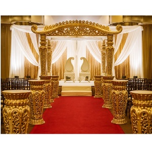 Mandap Dorado Tallado a Mano para Bodas Indias, Mandap de Fibra con Parte Superior Floral Redonda, Estilo Maharaja, Gran Venta - Product Image 3