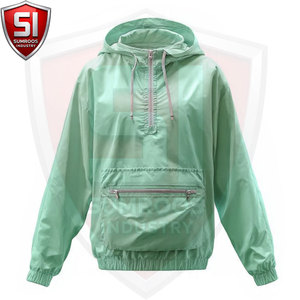 Sumroos Unisex <b>Light</b> Green Hooded Windbreaker <b>Jacket</b> Half Zip Front Pocket Quick Dry Polyester Casual Summer Wear - Product Image 2