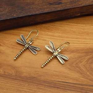 Wholesale Vintage <b>Gold</b> Dragonfly <b>Earrings</b> for Women, Brass Insect Drop <b>Earrings</b>, Boho Animal Jewelry, Fashion Hook <b>Dangle</b> - Product Image 4