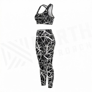 North Approach 2 Piece Yoga Set Geometric Print Racerback Crop <b>Top</b> Full Length Leggings <b>Sweat</b> Wicking Women's Sportswear - Product Image 3