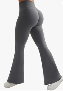 Wholesale Custom Ribbed <b>Flare</b> Pants V Waist Fitness Yoga <b>Leggings</b> With Pocket - Product Image 5