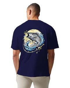 T-shirt surdimensionné pour homme, imprimé hameçon et ligne de pêche, en coton, coupe ample, manches courtes - Product Image 3
