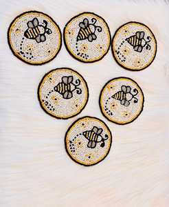 Sous-verre brodé de perles, fait main, design bohème, écologique, réutilisable, en polyester et coton, rond, diamètre 300 mm - Product Image 6