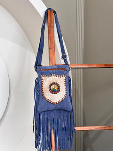 Sac à bandoulière en cuir suédé fait main Boho frange cuir de vachette femmes sac à main écologique en cuir véritable Hippie Chic sac perlé - Product Image 3