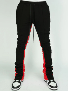 Custom Vintage Wash Black Red Combo Straight Leg Baggy Street Style Flare Pants Embroidery <b>Stack</b> Pants for Men Formal Trendy - Product Image 2