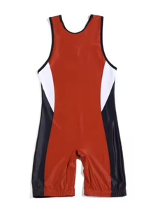Boys Red Black White Color Blocked Spandex Polyester Quick Dry Wrestling Singlet Children Leisurewear - Product Image 1