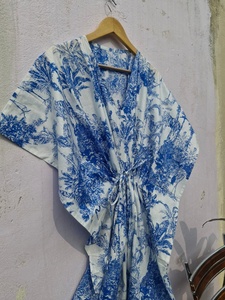 Vestido Kaftán de Algodón con Estampado Tropical para Mujer, Vestido de Playa Boho Maxi Midi, Corte Holgado, Ropa Informal para Vacaciones - Product Image 5