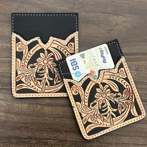 Nuevo Tarjetero de Cuero Vacuno Genuino con Bloqueo RFID para Negocios y Viajes, Diseño Floral, Mini Tarjetero de Cuero Repujado - Product Image 4