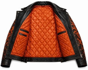 Men's PU <b>Leather</b> Slim Motorcycle <b>Jacket</b> Halloween Pumpkin Skull Print Front <b>Long</b> Sleeve Dripping Printed Polyester Wadding - Product Image 4