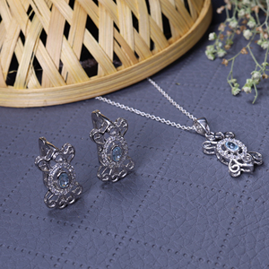 925 <b>Silver</b> Blue Gemstone <b>Necklace</b> & <b>Earrings</b> <b>Set</b> for Women High Quality Handmade <b>Earrings</b> Women Trendy Daily Wear Jewelry Bulk - Product Image 1