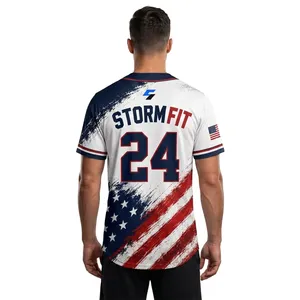 Customized Men's Baseball Jersey Short Sleeve Sublimated Moisture Wicking Anti-Bacterial V-neck 100% Polyester Athletic Fit All - Product Image 4