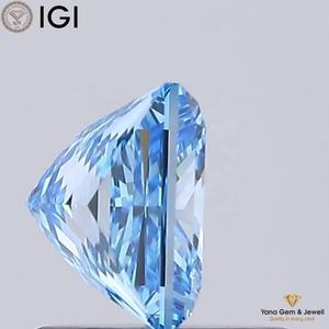 Bague de mariage en diamant cultivé en laboratoire CVD, taille PRINCESS, 1,00 carat, couleur bleu vif fantaisie, clarté VVS2, certifiée IGI - Product Image 3