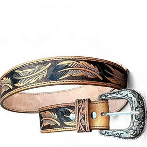 Cinturón de cuero occidental para hombres cinturón de rodeo de vaquero hecho a mano Cinturón de cuero en relieve con hebilla extraíble - Product Image 1