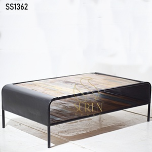 Table basse en bois massif indien, design industriel moderne, artisanale, pour salon, hôtels, restaurants, SUREN - Product Image 1