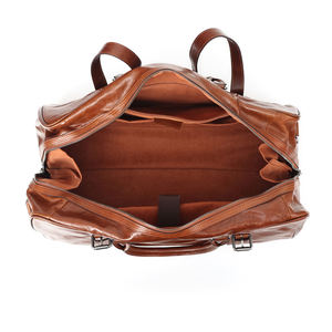 Sac de voyage en cuir véritable pour hommes, 30-40L, fermeture à glissière, sac de voyage décontracté pour week-end, poignée souple, couleur unie - Product Image 3