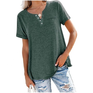 T-shirt à manches courtes pour femme, col rond, noir, coupe classique, en coton tricoté, couleur unie, respirant, à porter toute l'année - Product Image 5