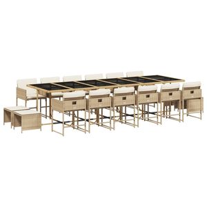 Set da pranzo in Poly Rattan Beige da 17 pezzi con cuscini per il tempo libero in giardino - Product Image 2