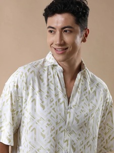Men's Geometric Print Short Sleeve Casual <b>Shirt</b> Turn-Down Collar Poplin Fabric Summer Style - Product Image 4