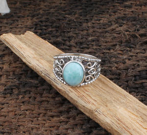Bague de mariage en larimar naturel sertie clos, en argent sterling 925, bijou classique pour femme, provenant de la République dominicaine - Product Image 3