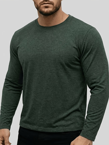 Men's Neck Short Sleeve Solid Green Cotton Jersey Casual T-Shirt Regular Fit Breathable Knitted Fabric 180g Eco-Friendly <b>Back</b> - Product Image 4