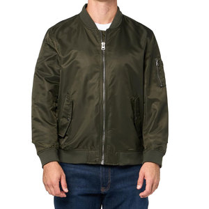 Blouson bomber vert olive pour homme, col rabattu, fermeture éclair, couleur unie, polyester, coupe-vent, vêtement d'automne, coupe classique - Product Image 2