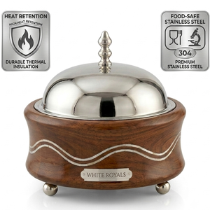 Cacerola de madera de nogal imperial indoarabia con acabado pulido a espejo, de acero inoxidable aislado, para calentar y mantener la comida caliente, duradera - Product Image 4