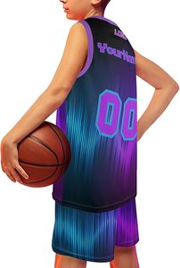 Conjunto de uniforme de baloncesto negro unisex con estampado animal en la parte delantera, franjas laterales coloridas, cuello en V, pantalones cortos sin mangas, que absorben la humedad - Product Image 2