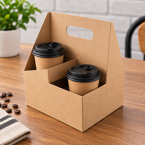 Support de tasse à café en papier kraft EcoRev biodégradable avec poignée, support jetable enduit de PE pour boissons chaudes à emporter - Product Image 5