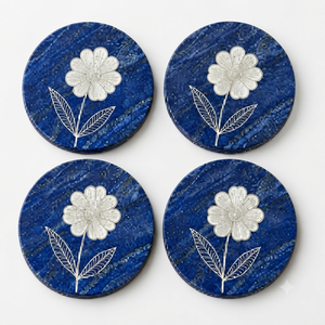 REHMAN CRAFT Handmade Modern Round Cobalt Petals MDF <b>Coasters</b> 9cm Diameter - Product Image 6