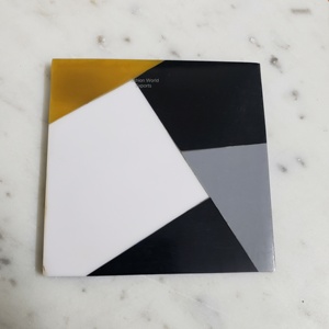 Posavasos de resina epoxi cuadrados sin cortar de diseño abstracto amarillo y multicolor, alfombrillas y almohadillas duraderas resistentes al calor - Product Image 1