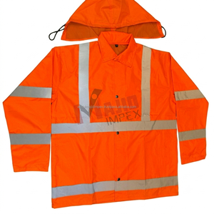 High Visibility Safety Jacket Orange Reflective <b>Strips</b> Waterproof Long Raincoat for Outdoor Work Traffic Safety - Product Image 4
