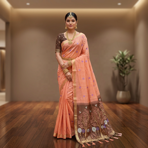Sari indio tradicional con motivos florales y de árboles, ropa de boda para mujer, de proveedor indio. - Product Image 1