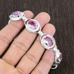 Bracelet en Kunzite Facettée Bohème en Argent Sterling 925 Fait Main, Bijou en Pierre Précieuse, Cadeau Tendance pour Femme - Product Image 3